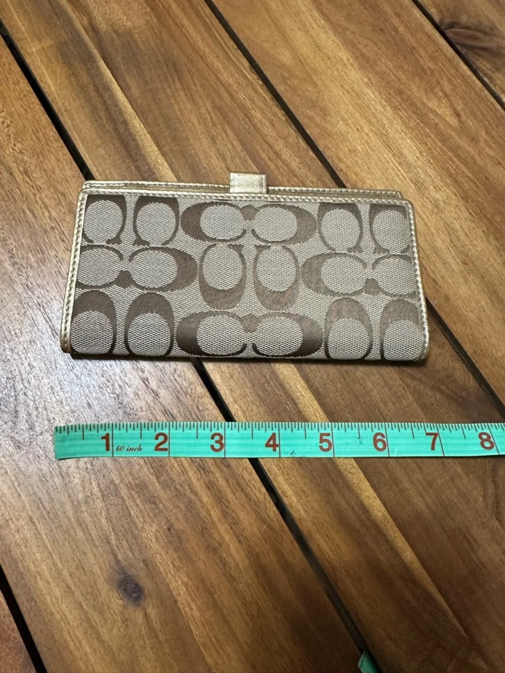 Coach Canvas Checkbook Holder in Khaki with Gold Trim